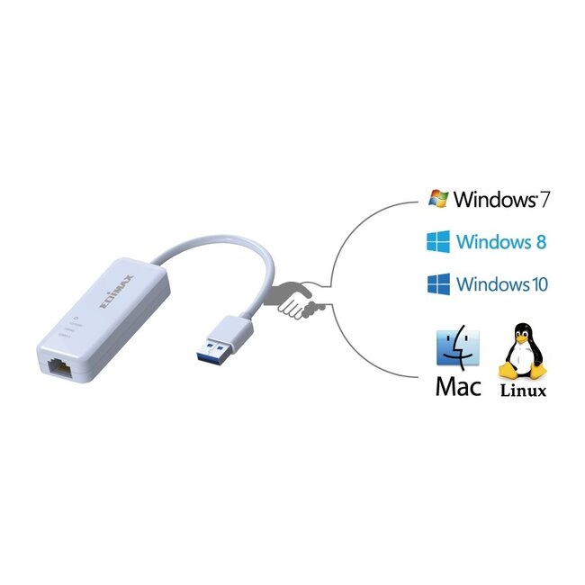 Edimax EU-4306 USB-A auf RJ45 Gigabit Ethernet LAN Adapter - USB 3.0 - CAT6 / Weiß - 0,10 m