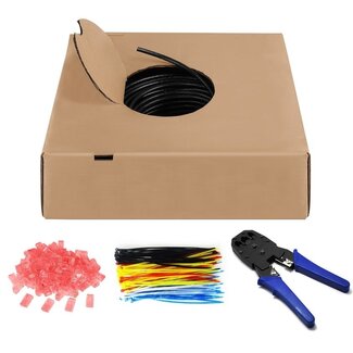 Goobay Outdoor-Set mit 100m U/UTP CAT6 Netzwerkkabel, 100 Kabelbindern, 100 Steckern und Crimpzange