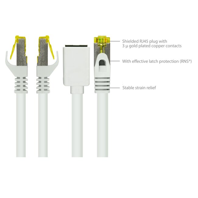 S/FTP CAT7 10-Gigabit Netzwerkkabel Verlängerung / Weiß - LSZH - 0,50 m