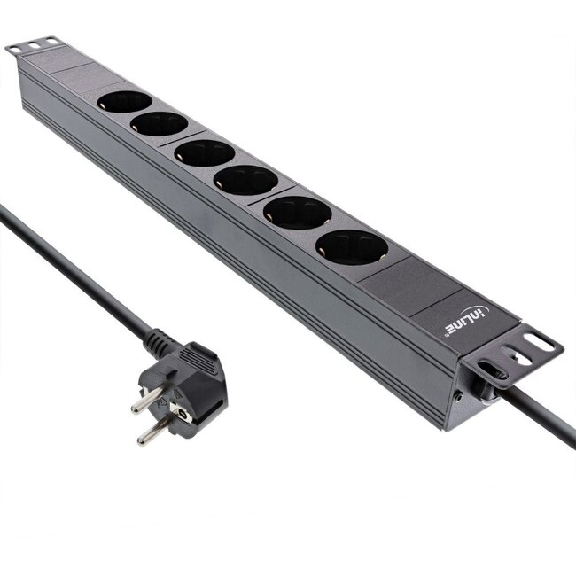 InLine 19'' Steckdosenleiste - CEE 7/7 - 6x CEE 7/3 - ohne Schalter / schwarz - 2 Meter