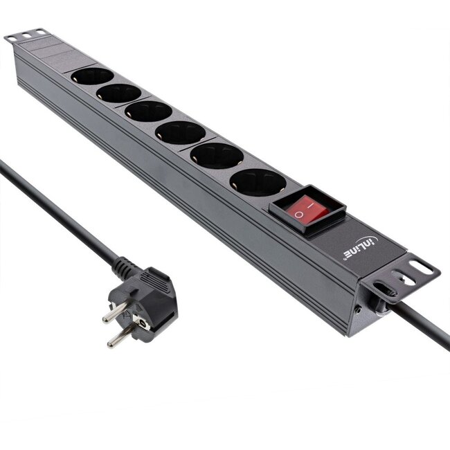 InLine 19'' Steckdosenleiste - CEE 7/7 - 6x CEE 7/3 - mit Schalter / Schwarz - 2 Meter