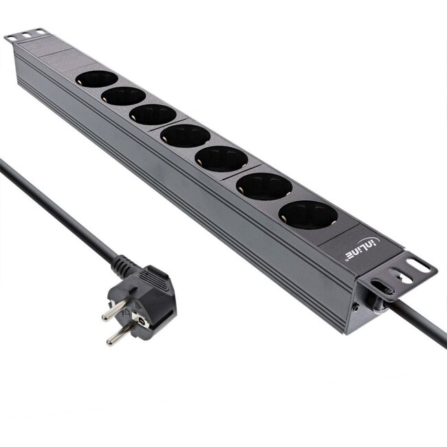 InLine 19'' Steckdosenleiste - CEE 7/7 - 7x CEE 7/3 - ohne Schalter / schwarz - 2 Meter