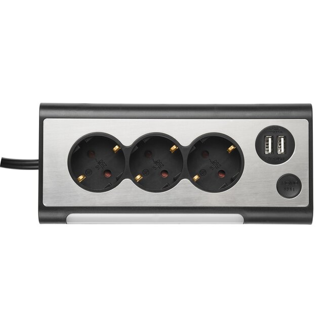 MaxTrack Steckdosenleiste mit 3 Steckplätzen und 2 USB-Anschlüssen, 1,5 m, schwarz