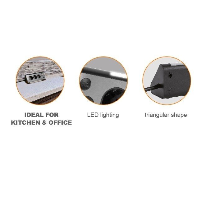 MaxTrack Steckdosenleiste mit 3 Steckplätzen und 2 USB-Anschlüssen, 1,5 m, schwarz
