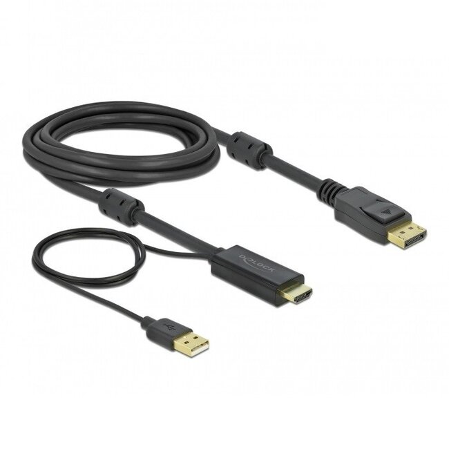 Premium HDMI-auf-DisplayPort Aktives Kabel - HDMI 1.4 / DP 1.2 (4K 30Hz) - USB-A Stromversorgung - Schwarz - 3 Meter