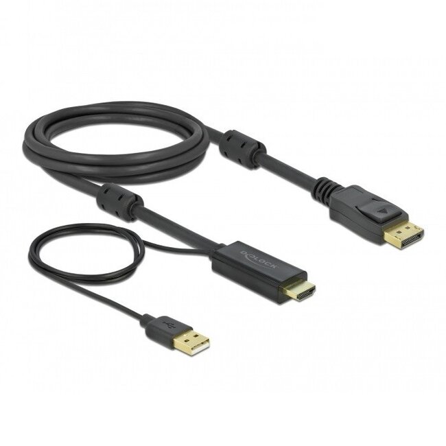 Premium HDMI-auf-DisplayPort Aktives Kabel - HDMI 1.4 / DP 1.2 (4K 30Hz) - USB-A Stromversorgung - Schwarz - 2 Meter