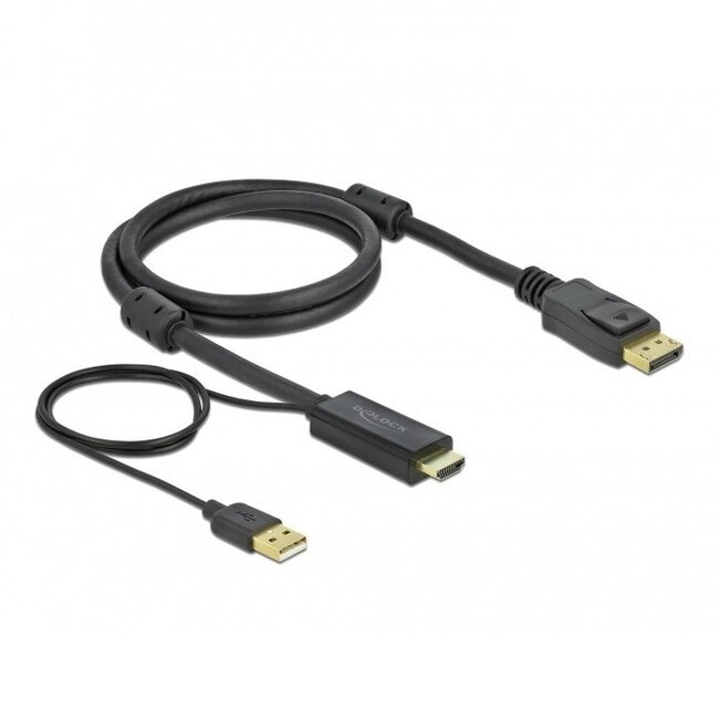 Premium HDMI-zu-DisplayPort Aktives Kabel - HDMI 1.4 / DP 1.2 (4K 30Hz) - USB-A Stromversorgung - Schwarz - 1 Meter