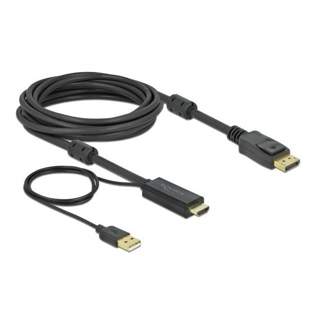 Premium HDMI-auf-DisplayPort Aktives Kabel - HDMI 1.4 / DP 1.2 (4K 30Hz) - USB-A Stromversorgung / Schwarz - 5 Meter