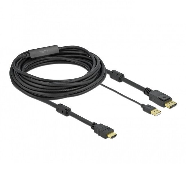 Premium HDMI-zu-DisplayPort Aktives Kabel - HDMI 1.4 / DP 1.2 (4K 30Hz) - USB-A Stromversorgung / Schwarz - 7 Meter