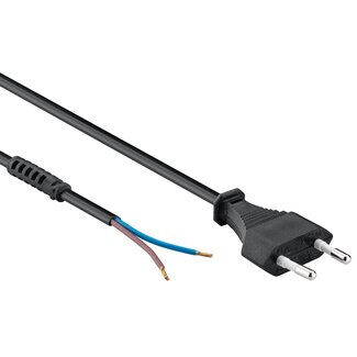 Goobay CEE 7/16 - 2-adriges Stromkabel offen mit Zugentlastung - 2x 0,75mm² / Schwarz - 1,5 m