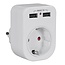Durchgangsstecker mit USB-Ladegerät - 1 Kontakt + 2 USB-A Anschlüsse - kompakt - 2,1A / weiß