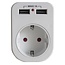 Durchgangsstecker mit USB-Ladegerät - 1 Kontakt + 2 USB-A Anschlüsse - kompakt - 2,1A / weiß