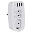 Durchgangsstecker mit USB-Ladegerät - 3 Kontakte + 4 USB-A/USB-C Anschlüsse - 3,1A / weiß