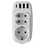 Durchgangsstecker mit USB-Ladegerät - 3 Kontakte + 4 USB-A/USB-C Anschlüsse - 3,1A / weiß