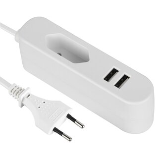 MaxTrack USB-Heimladegerät mit 2 Ports und Euro CEE 7/16 Stecker - 2,4A / Weiß - 1,4 m
