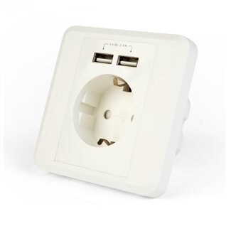 Energenie Einbausteckdose mit 1 CEE 7/3 Anschluss und 2 USB-Ports - 2,4A / Weiß