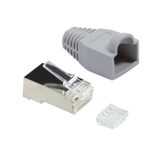 LogiLink RJ45 Crimpstecker (STP) für CAT6 Netzwerkkabel (flexibel) - 100 Stück (3-teilig) / Grau