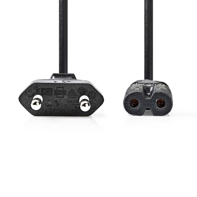 Nedis C7 Stromkabel gerade - CEE 7/16 Stecker - 2x 0,75mm² - Schwarz - 2 Meter