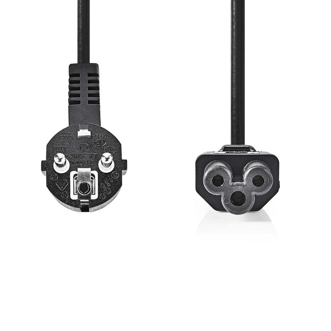 Nedis C5 Stromkabel 2m Schwarz, CEE 7/7 Winkelstecker - Gerade C5 Stecker, 3x0,75mm²
