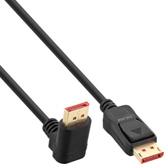 InLine Premium DisplayPort Kabel - 90° Winkel nach oben - Version 1.4 (5K/8K 60Hz) - Schwarz - 3 Meter