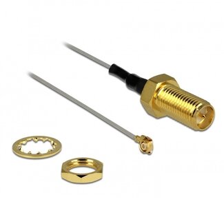 DeLOCK MHF II (w) - RP-SMA (w) Kabel - Micro Koax (0,81 mm) - 50 Ohm / Grau - 0,20 m