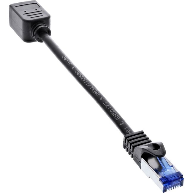 S/FTP CAT6a 10-Gigabit Netzwerkkabel Verlängerung / Schwarz - LSZH - 0,20 m