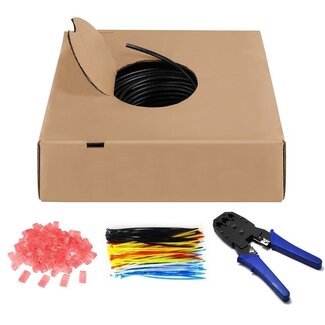 Goobay Outdoor-Set mit 305 m U/UTP CAT6 Netzwerkkabel, 100 Kabelbindern, 100 Steckern und Crimpzange