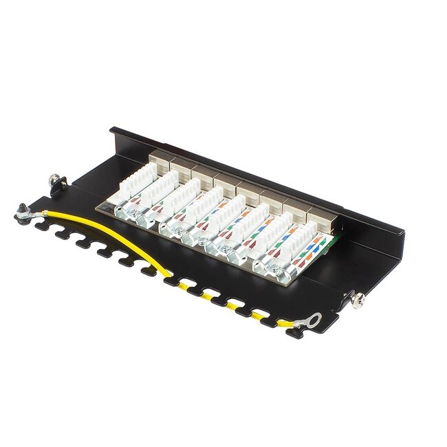 CAT6a Gigabit Desktop Patchpanel 0,5U mit 8 Ports - geschirmt / schwarz