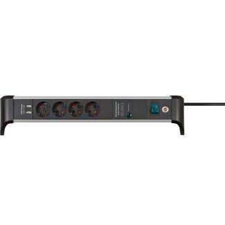 Brennenstuhl Brennenstuhl Alu-Office-Line Steckdosenleiste 4-fach, 2x USB, Überspannungsschutz, Schwarz - 1,8 m