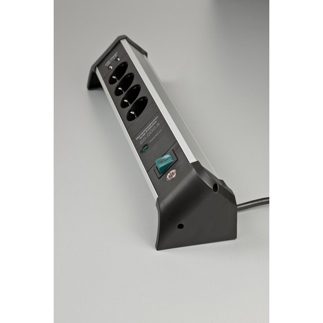 Brennenstuhl Alu-Office-Line Steckdosenleiste 4-fach, 2x USB, Überspannungsschutz, Schwarz - 1,8 m