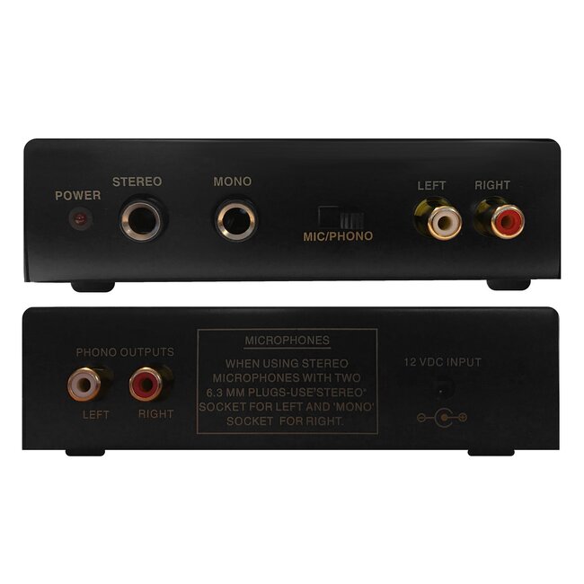 Cavus Vorverstärker (PRE AMP) für Plattenspieler & Mikrofone (1x Phono + 2x MIC) / Schwarz