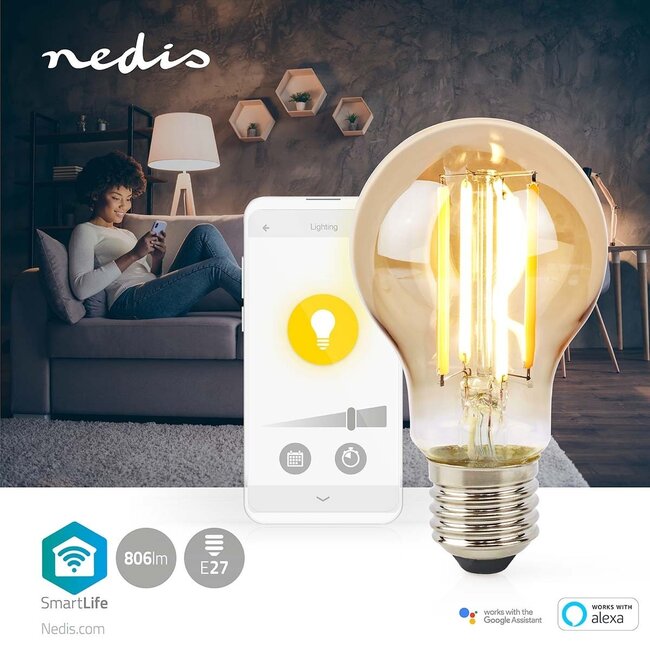 Nedis SmartLife Wi-Fi LED-Filamentlampe E27 A60 warmweiß (Gold/Glas)