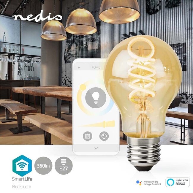 Nedis SmartLife Wi-Fi LED-Filamentlampe E27 A60 Warm- bis Kaltweiß (Gold/Glas)