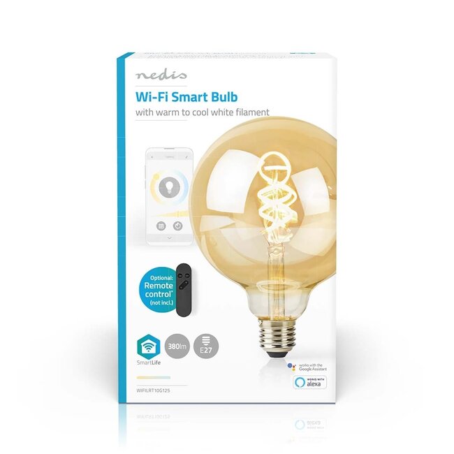 Nedis SmartLife Wi-Fi LED-Filamentlampe E27 G125 Form warm- bis kaltweiß (Gold/Glas)