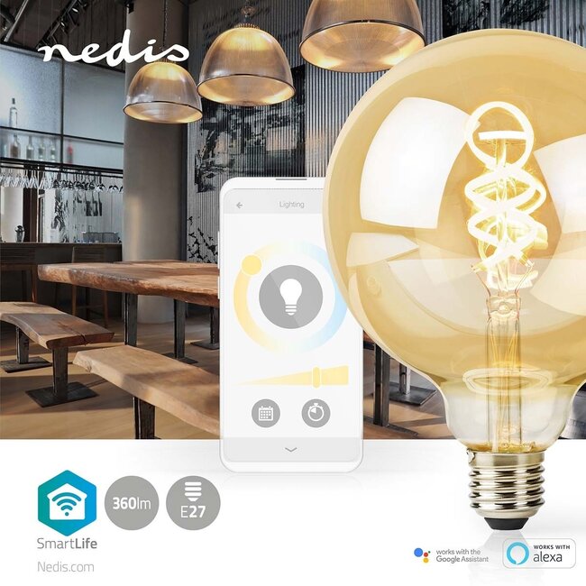 Nedis SmartLife Wi-Fi LED-Filamentlampe E27 G125 Form warm- bis kaltweiß (Gold/Glas)