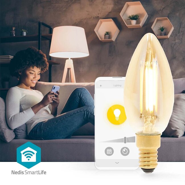 Nedis SmartLife Wi-Fi LED-Glühbirne E14 C37 warmweiß (goldenes Glas)
