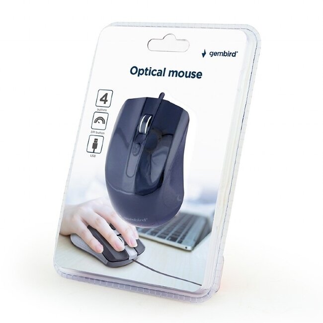 Gembird USB-Kabelmaus mit 4 Tasten - 800-1200 DPI / Schwarz - 1,35 m