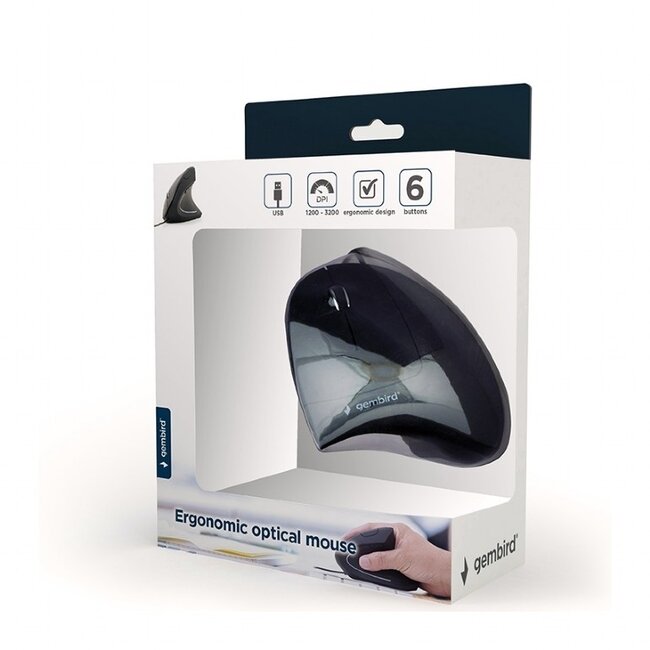 Gembird ergonomische kabelgebundene USB-Maus mit 6 Tasten - 1200-3200 DPI / Schwarz - 1,35 m
