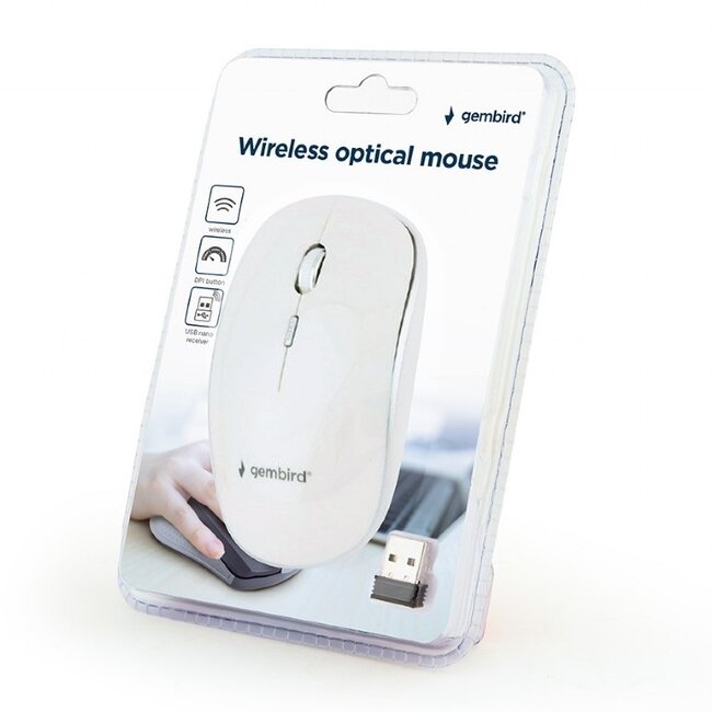 Gembird Kabellose USB-Maus 4 Tasten - 800-1600 DPI / Weiß