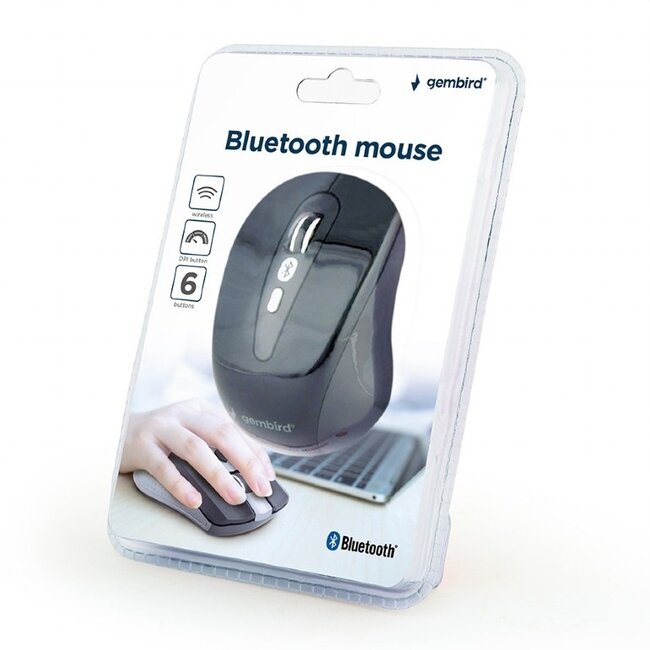 Gembird kabellose Bluetooth-Maus mit 6 Tasten - 800-1600 DPI / Schwarz