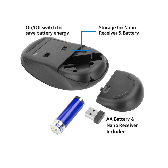 ACT kabellose USB-Maus mit 4 Tasten - 800-1600 DPI / Schwarz