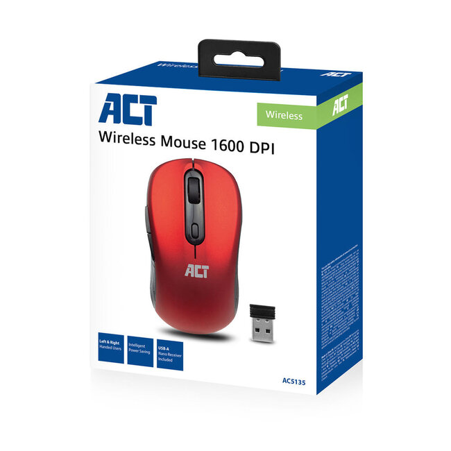 ACT kabellose USB-Maus mit 6 Tasten - 1000-1600 DPI / Rot