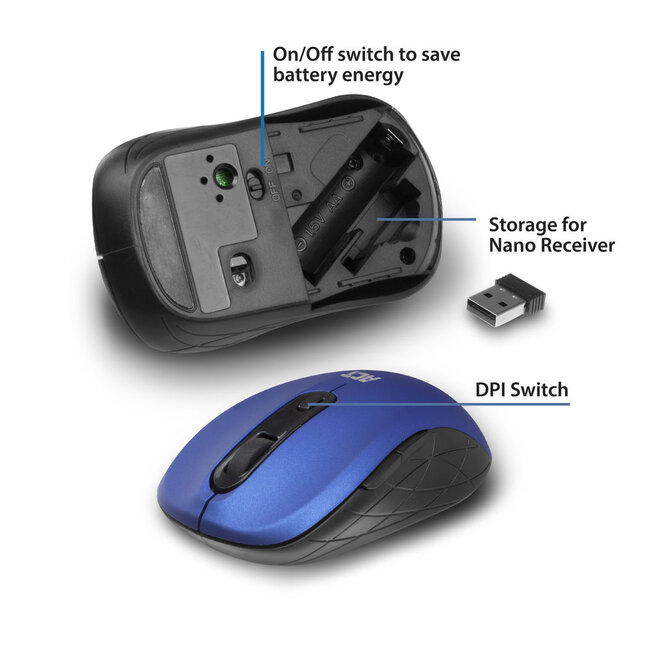 ACT kabellose USB-Maus mit 6 Tasten - 1000-1600 DPI / Blau