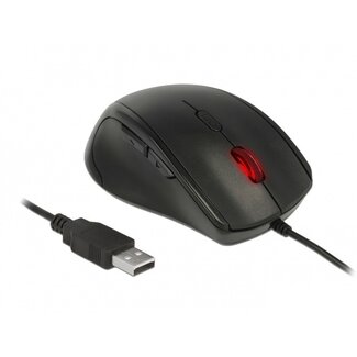 DeLOCK DeLOCK kabelgebundene USB-Maus mit 5 Tasten für Linkshänder - 800-2400 DPI / Schwarz - 1,7 m