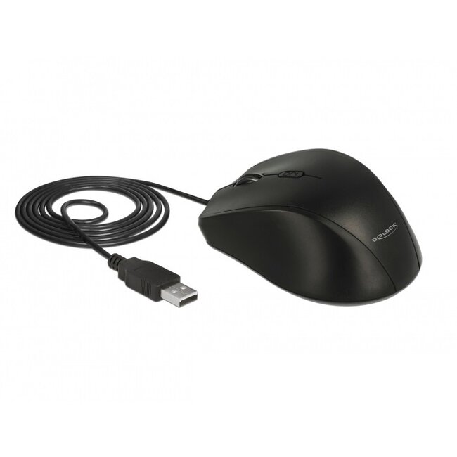 DeLOCK kabelgebundene USB-Maus mit 5 Tasten für Linkshänder - 800-2400 DPI / Schwarz - 1,7 m