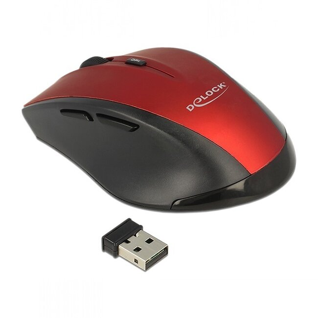 DeLOCK kabellose USB-Maus mit 6 Tasten - 1000-1600 DPI / Schwarz/Rot