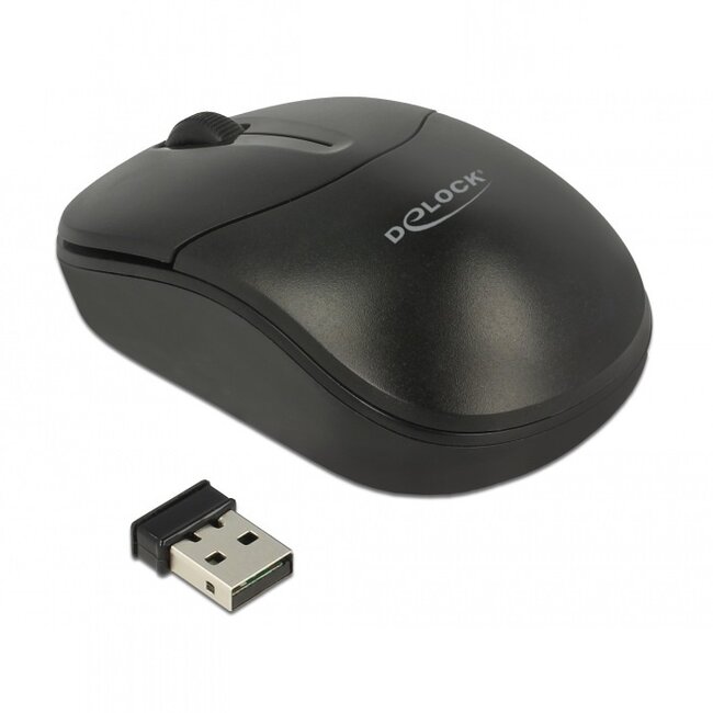 DeLOCK kabellose USB-A Mini-Maus mit 3 Tasten - 1000 DPI / Schwarz