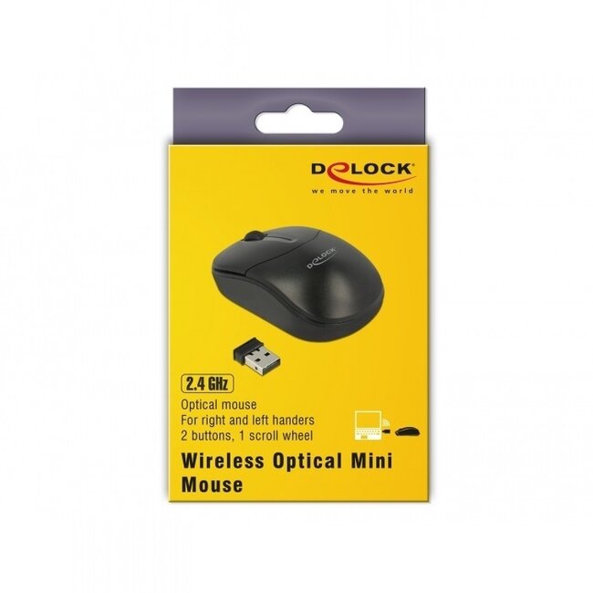DeLOCK kabellose USB-A Mini-Maus mit 3 Tasten - 1000 DPI / Schwarz