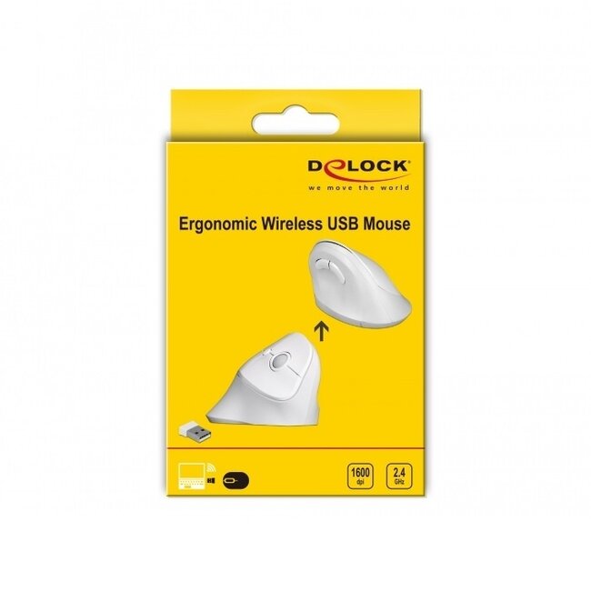DeLOCK Ergonomische kabellose USB-Maus mit 6 Tasten - 800-1600 DPI / Weiß