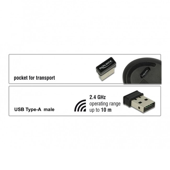 DeLOCK Ergonomische Kabellose USB-Maus mit 5 Tasten, 1000 DPI – Schwarz